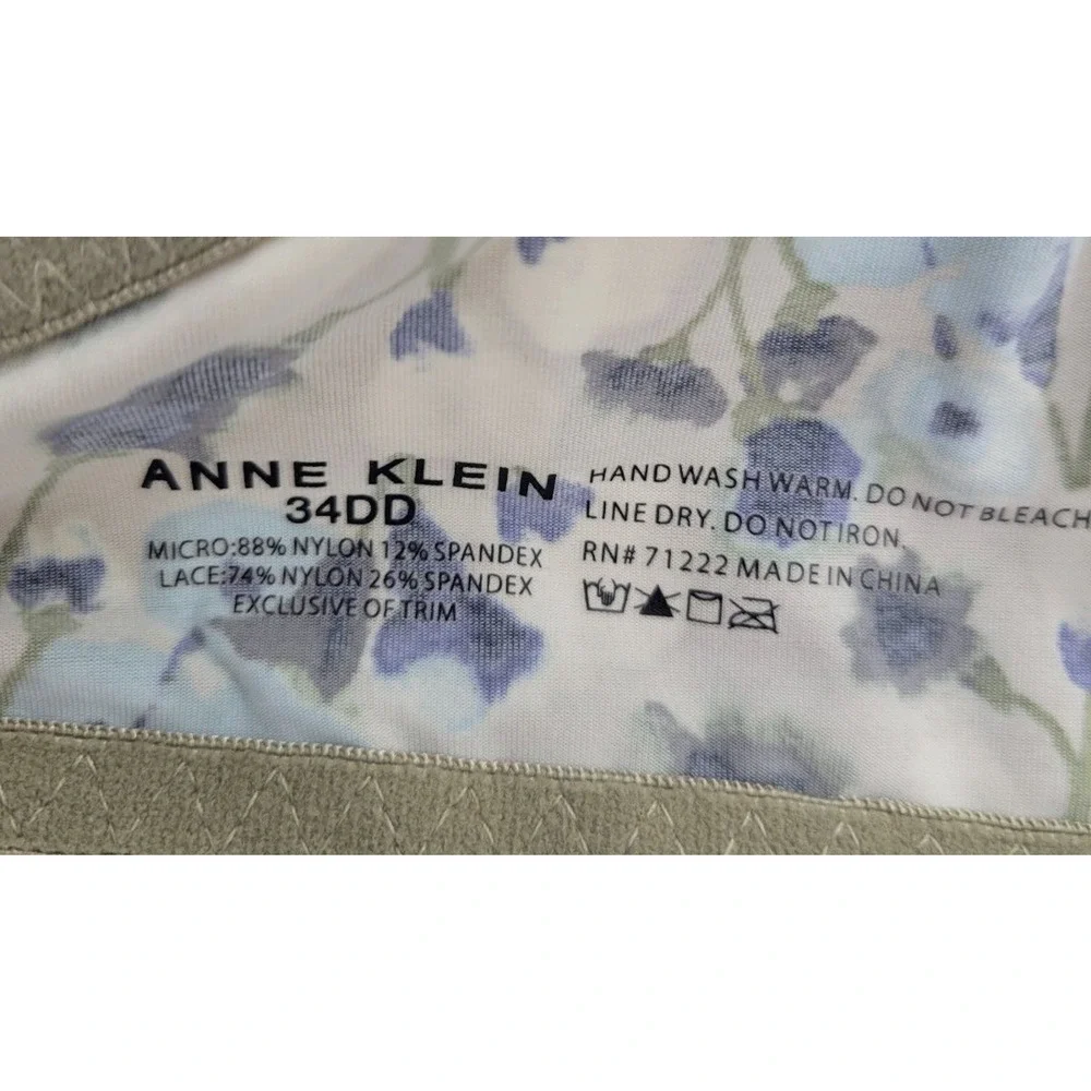 Anne Klein Green Floral Print Adjustable Underwire Bra Size 34DD‎